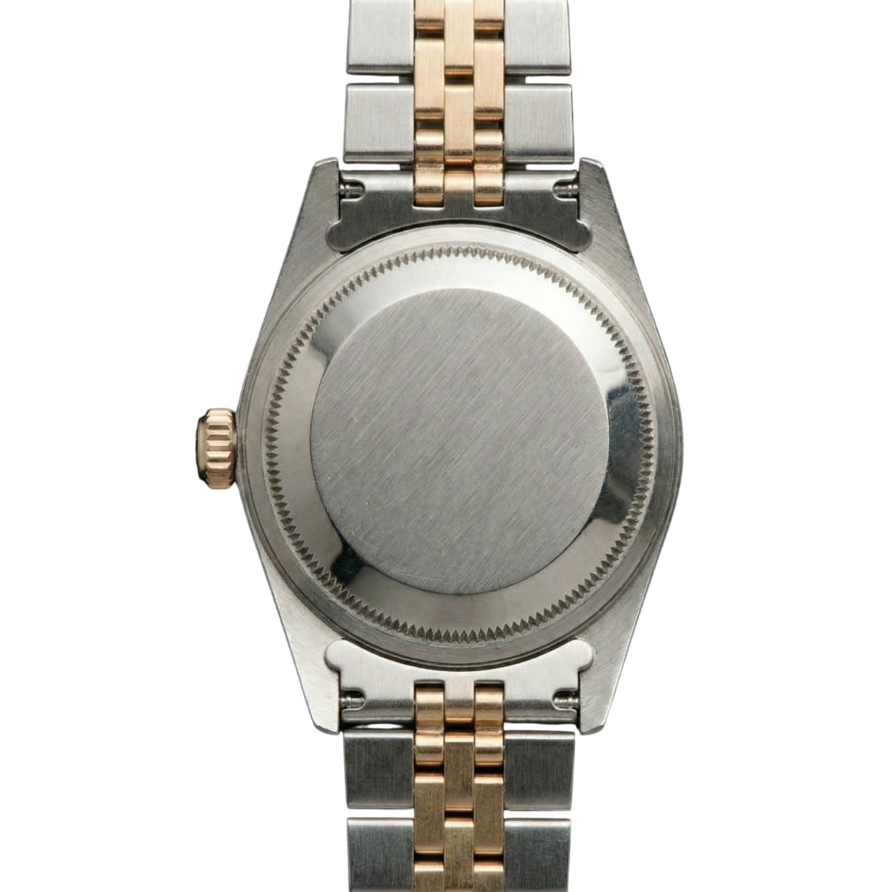 Rolex Datejust-Uhr aus Edelstahl mit geriffelter Lünette und goldenem Baguette-Diamant-Zifferblatt