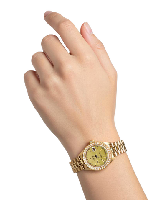 Rolex Datejust-Uhr im Präsidentenstil mit Champagner-Zifferblatt-Lünette P2