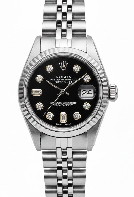 Rolex Datejust-Uhr mit Jubiläumsarmband aus Edelstahl und Diamantzifferblatt