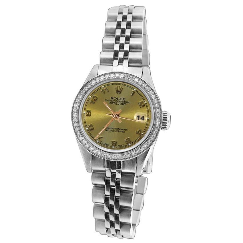 Rolex Datejust-Uhr mit arabischem Zifferblatt, Diamant-Lünette, Jubilee-Edelstahl-Armband
