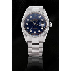 Rolex Datejust-Uhr mit blauem Diamant-Zifferblatt und Lünette, Edelstahl-Oyster-Armband, SCHNELLES SET