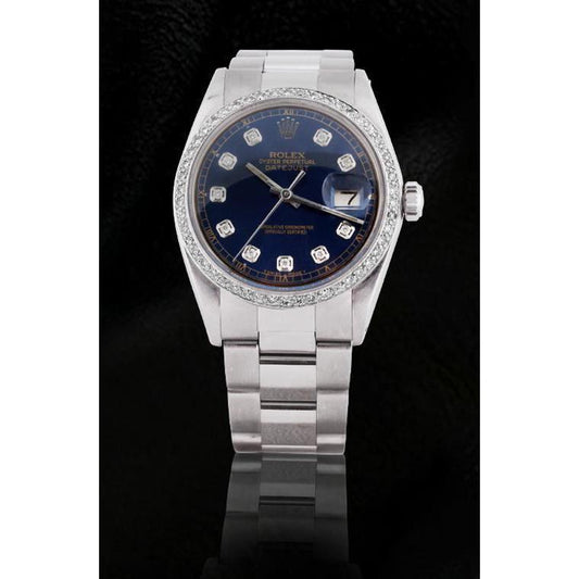 Rolex Datejust-Uhr mit blauem Diamant-Zifferblatt und Lünette, Edelstahl-Oyster-Armband, SCHNELLES SET