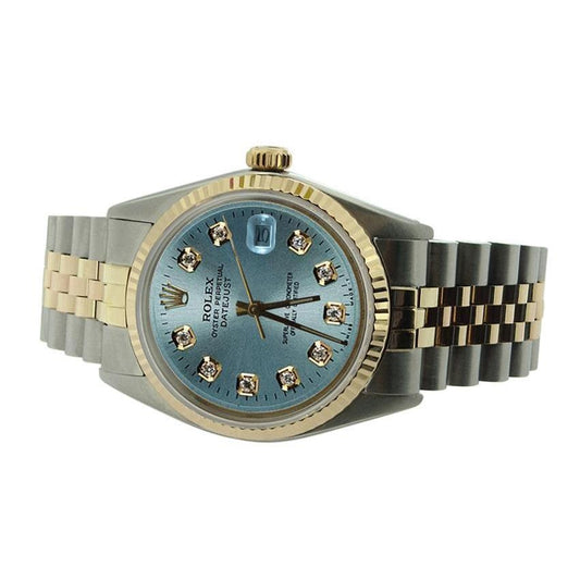 Rolex Datejust-Uhr mit blauem Diamant-Zifferblatt, zweifarbig, SCHNELLES SET
