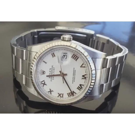 Rolex Datejust-Uhr mit römischem Zifferblatt und Lünette aus Edelstahl Oyster Weiß SCHNELLES EINSTELLEN
