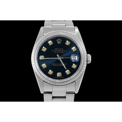 Rolex Datejust-Uhr mit schwarzem Diamant-Zifferblatt und geriffelter Lünette. Oyster. SCHNELLES SET