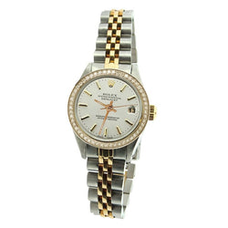 Rolex Datejust Damenuhr aus Edelstahl und Golden, weißes Zifferblatt mit Diamanten