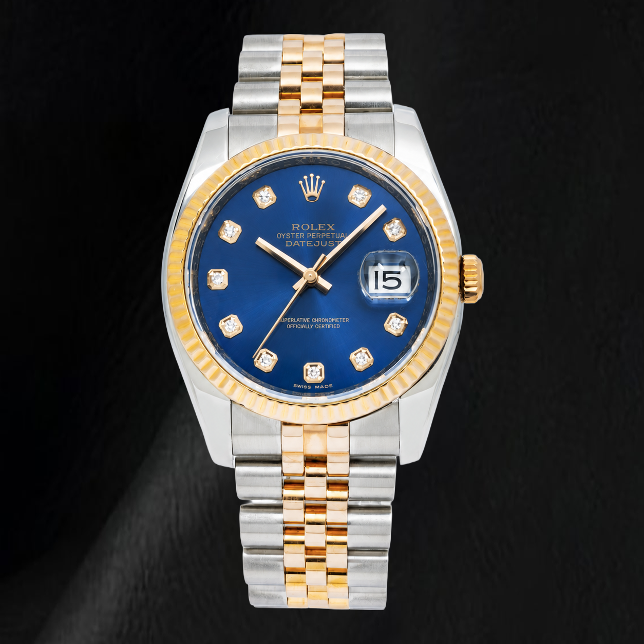 Rolex Datejust 116233 36 mm Bicolor Uhr mit blauem Diamantzifferblatt