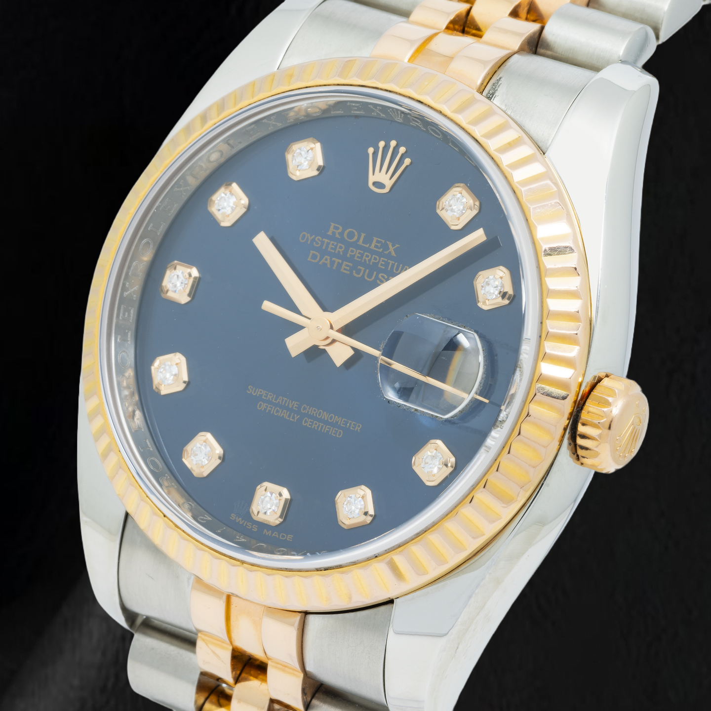 Rolex Datejust 116233 36 mm Bicolor Uhr mit blauem Diamantzifferblatt