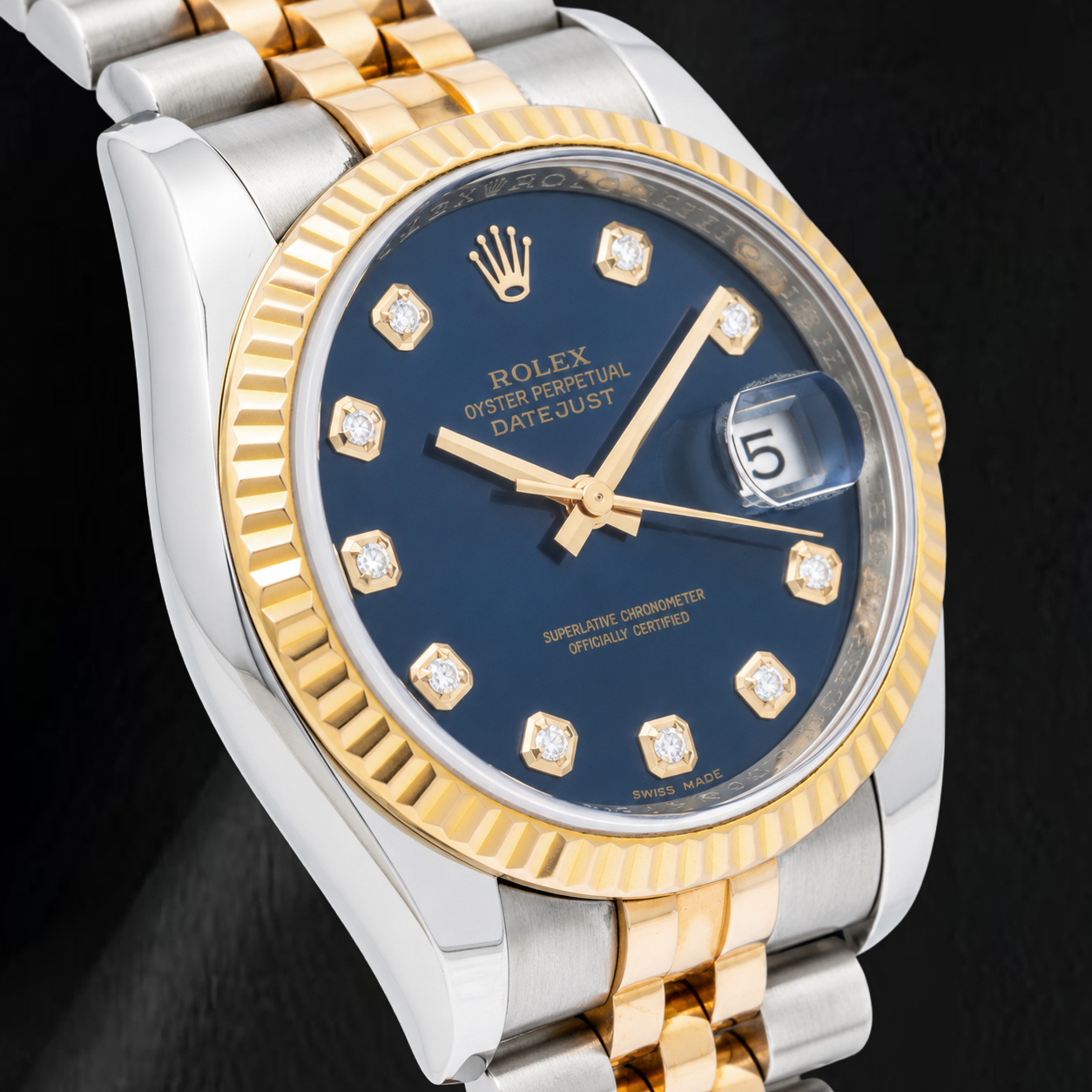 Rolex Datejust 116233 36 mm Bicolor Uhr mit blauem Diamantzifferblatt