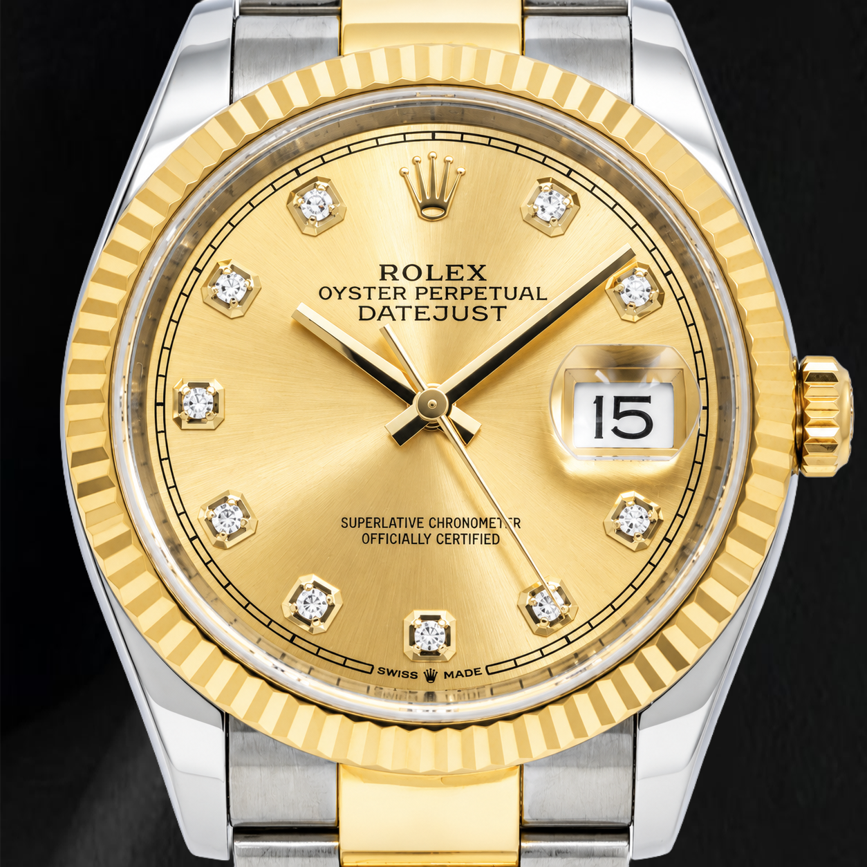 Rolex Datejust 116233 36 mm Champagner-Diamantzifferblatt Bicolor-Uhr