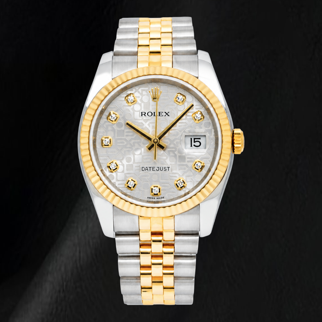 Rolex Datejust 116233 36 mm Bicolor-Uhr mit silbernem Jubilé-Diamantzifferblatt