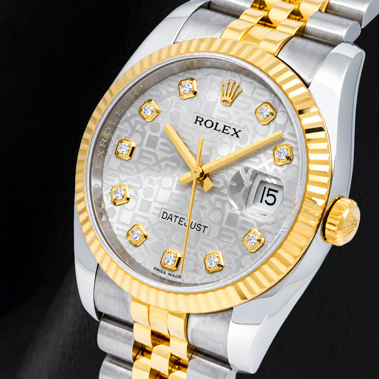 Rolex Datejust 116233 36 mm Bicolor-Uhr mit silbernem Jubilé-Diamantzifferblatt