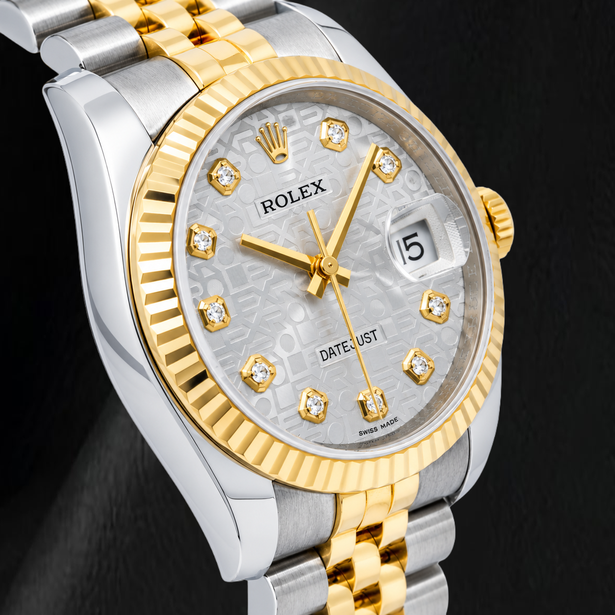 Rolex Datejust 116233 36 mm Bicolor-Uhr mit silbernem Jubilé-Diamantzifferblatt