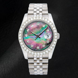 Rolex Datejust 116234 36 mm Uhr aus Edelstahl mit schwarzem Perlmutt-Diamantzifferblatt