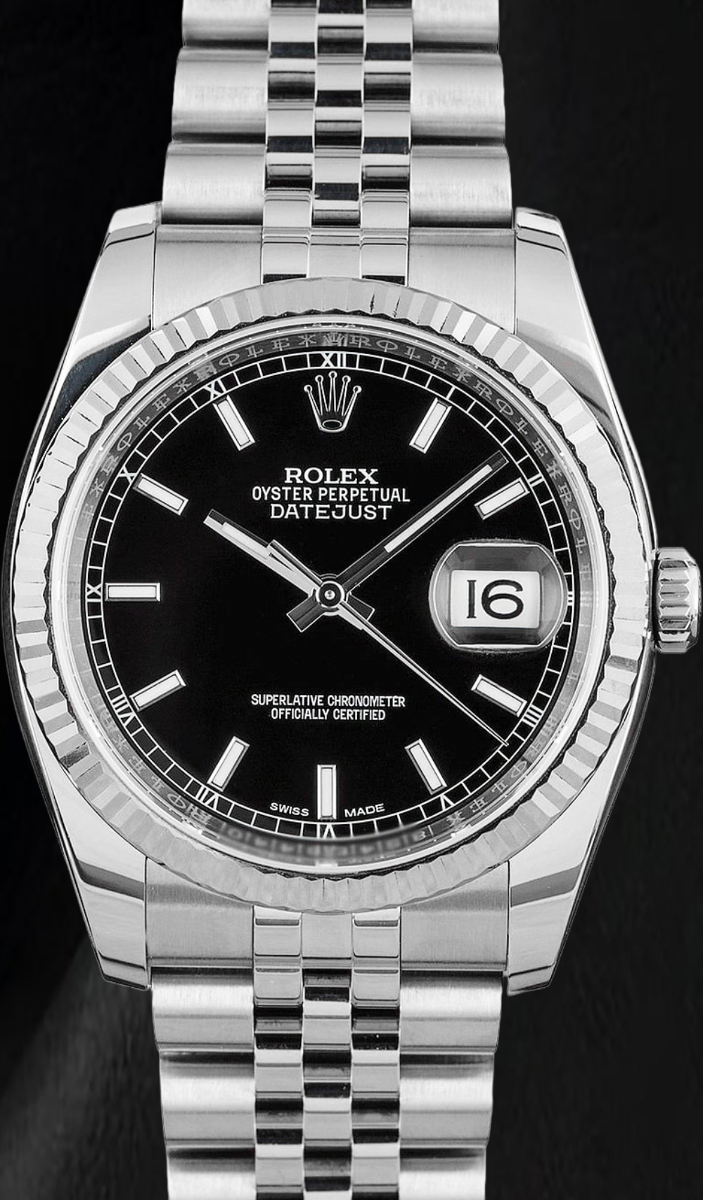 Rolex Datejust 116234 36 mm Armbanduhr aus Edelstahl mit schwarzem Zifferblatt und leuchtenden Stabindizes