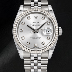 Rolex Datejust 116234 36 mm Edelstahl-Uhr mit silbernem Diamantzifferblatt
