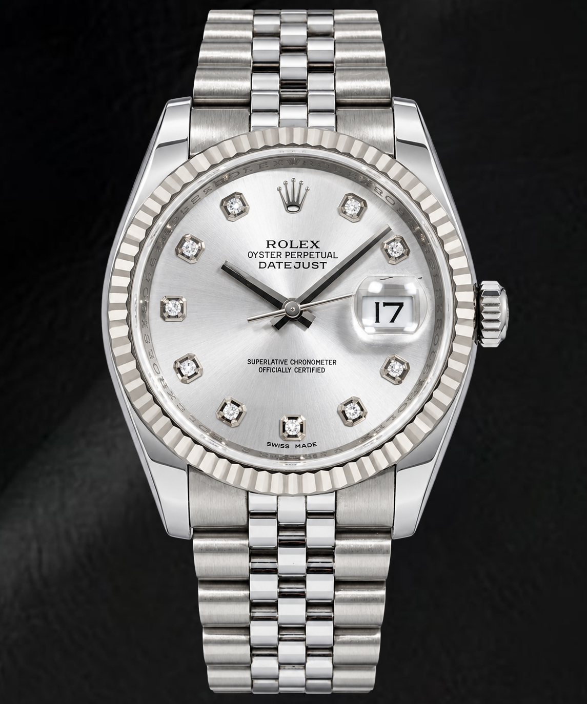 Rolex Datejust 116234 36 mm Edelstahl-Uhr mit silbernem Diamantzifferblatt