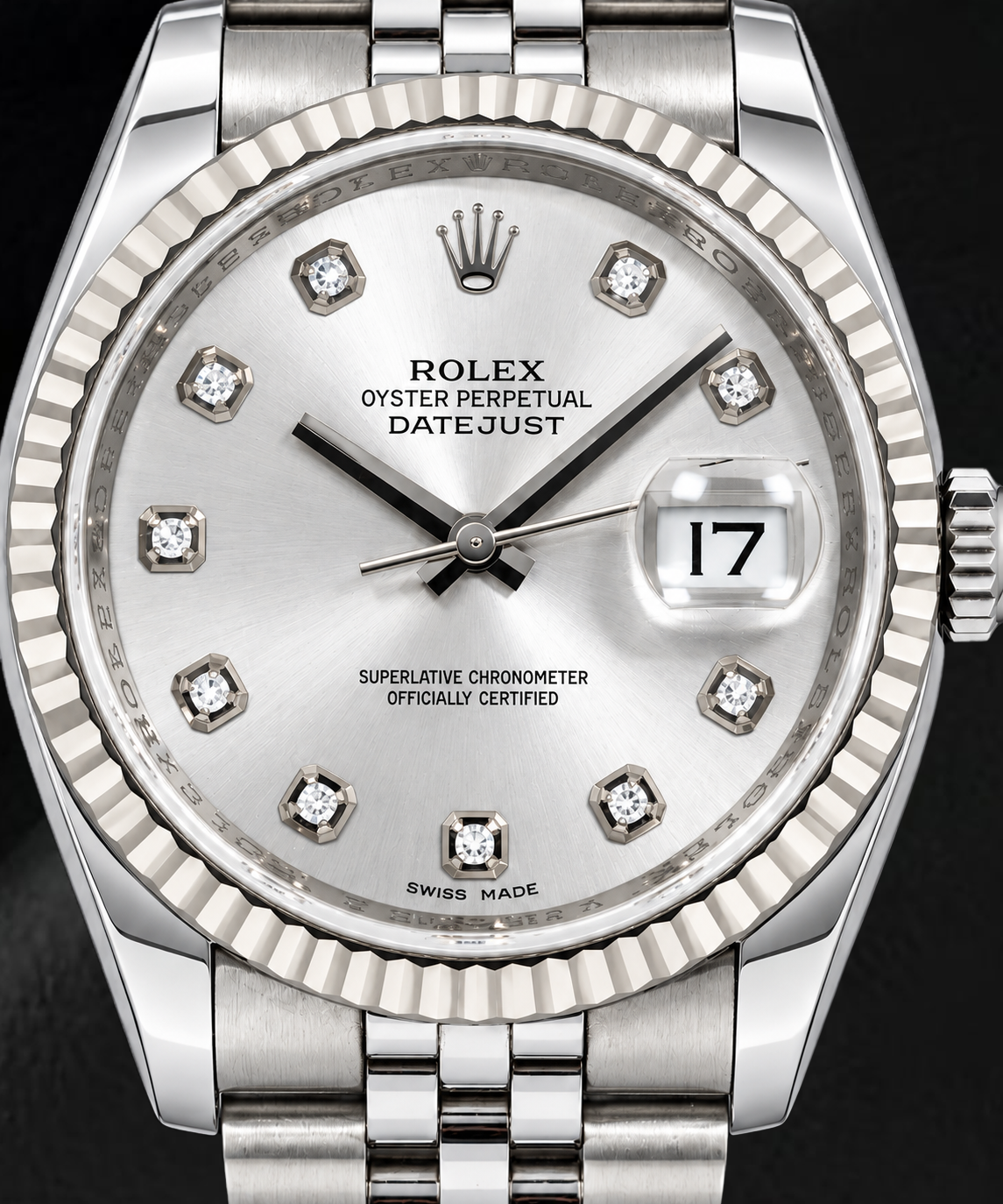 Rolex Datejust 116234 36 mm Edelstahl-Uhr mit silbernem Diamantzifferblatt