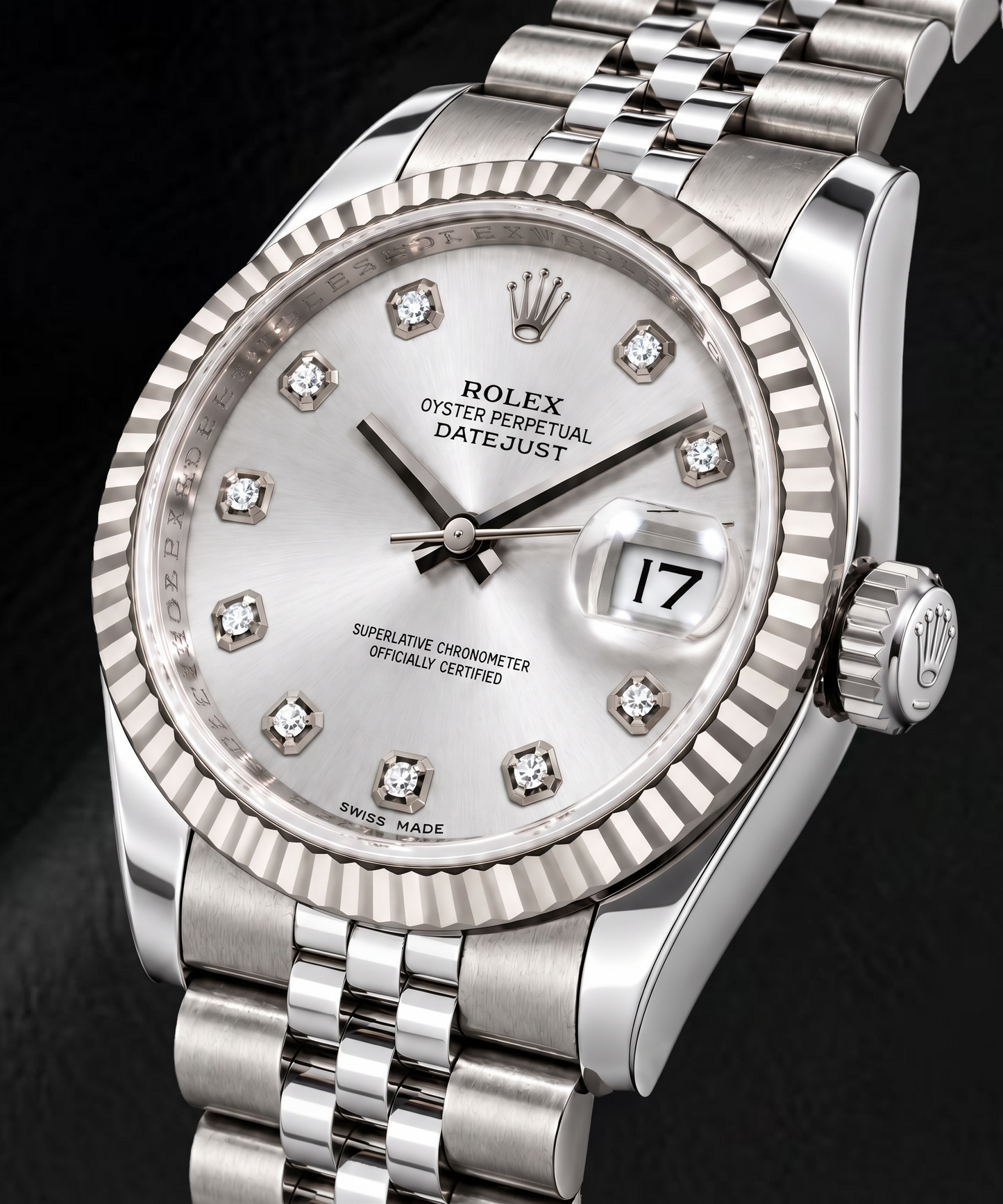 Rolex Datejust 116234 36 mm Edelstahl-Uhr mit silbernem Diamantzifferblatt