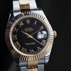 Rolex Datejust 116333 41 mm Uhr, schwarzes Zifferblatt mit römischen Ziffern, Bicolor Gold, Oyster-Armband