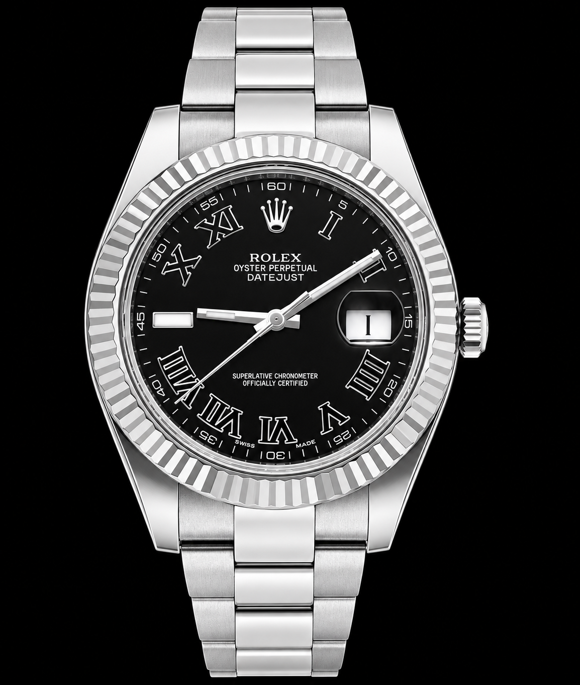 Rolex Datejust 116334 41 mm Uhr, Edelstahl, schwarzes römisches Zifferblatt, Oyster-Armband