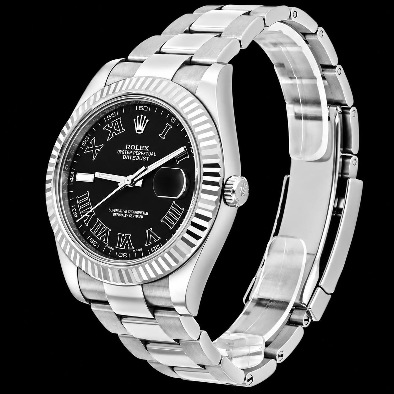Rolex Datejust 116334 41 mm Uhr, Edelstahl, schwarzes römisches Zifferblatt, Oyster-Armband