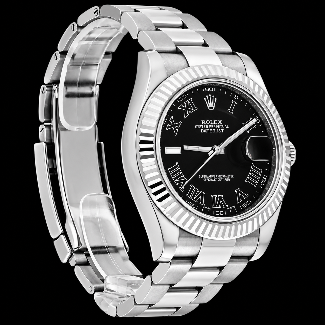 Rolex Datejust 116334 41 mm Uhr, Edelstahl, schwarzes römisches Zifferblatt, Oyster-Armband