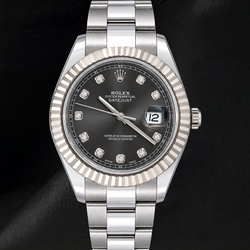 Rolex Datejust 116334 41 mm Uhr, graues Diamantzifferblatt, Edelstahl, Oyster-Armband