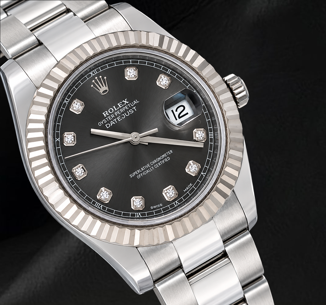 Rolex Datejust 116334 41 mm Uhr, graues Diamantzifferblatt, Edelstahl, Oyster-Armband