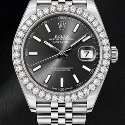 Rolex Datejust 126300 41 mm Edelstahl-Armbanduhr, graues Zifferblatt mit Stabindizes, leuchtend