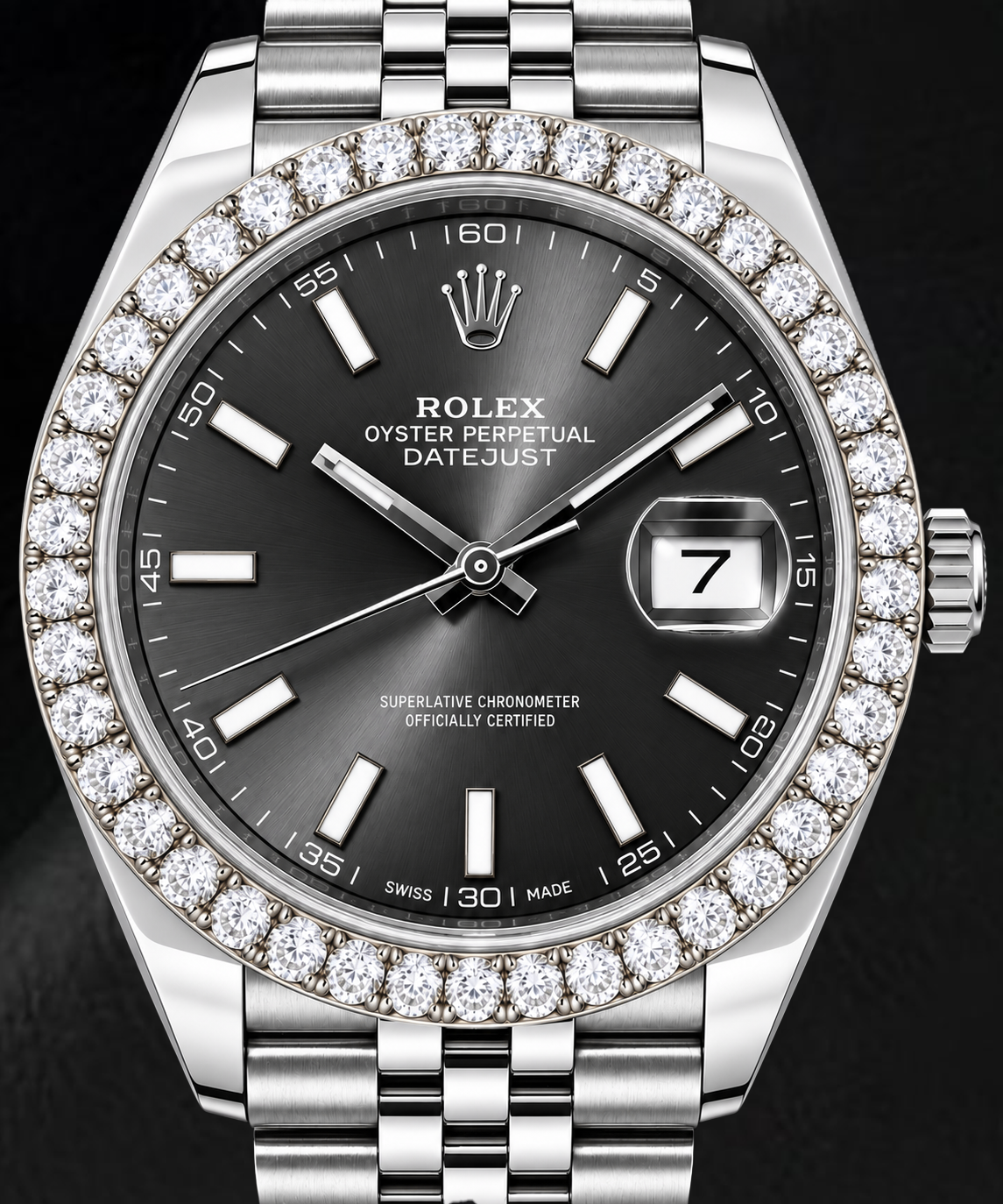 Rolex Datejust 126300 41 mm Edelstahl-Armbanduhr, graues Zifferblatt mit Stabindizes, leuchtend