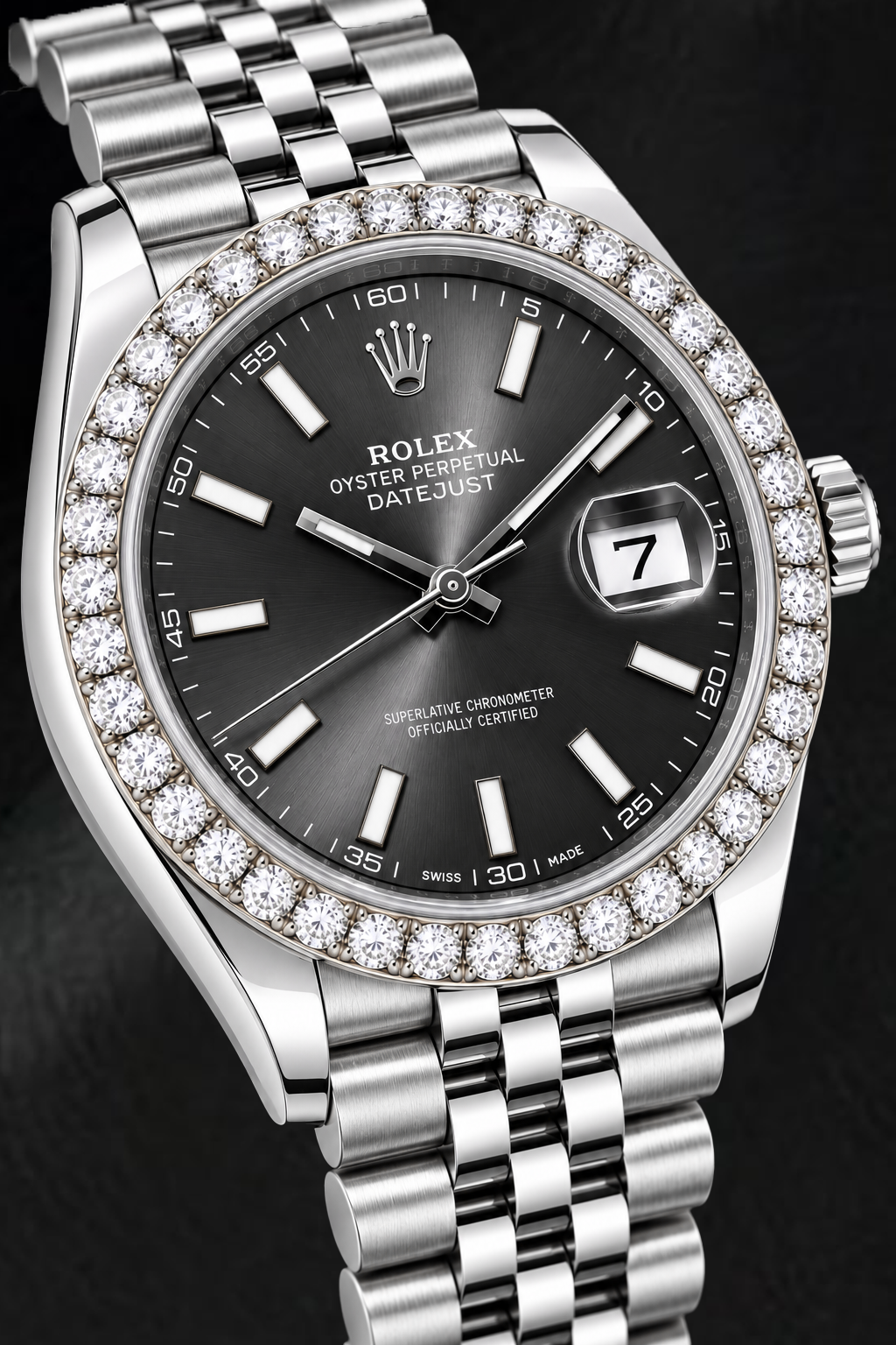 Rolex Datejust 126300 41 mm Edelstahl-Armbanduhr, graues Zifferblatt mit Stabindizes, leuchtend