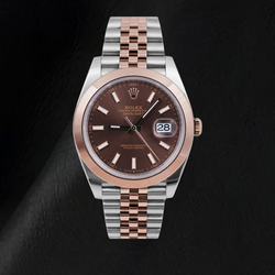 Rolex Datejust 126301 41 mm Bicolor-Uhr, schokoladenbraunes Zifferblatt mit Stabindizes