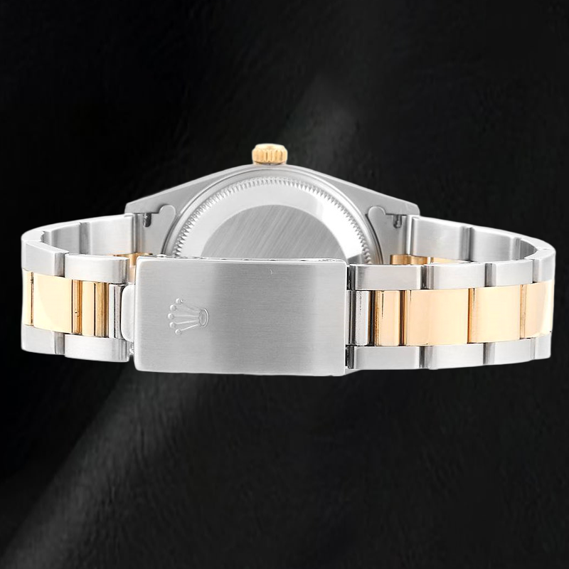 Rolex Datejust 15223 34 mm Bicolor-Uhr, silbernes Zifferblatt mit Stabindizes