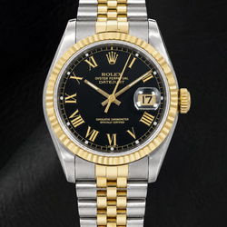 Rolex Datejust 16013 36 mm Bicolor-Uhr mit schwarzem römischem Zifferblatt
