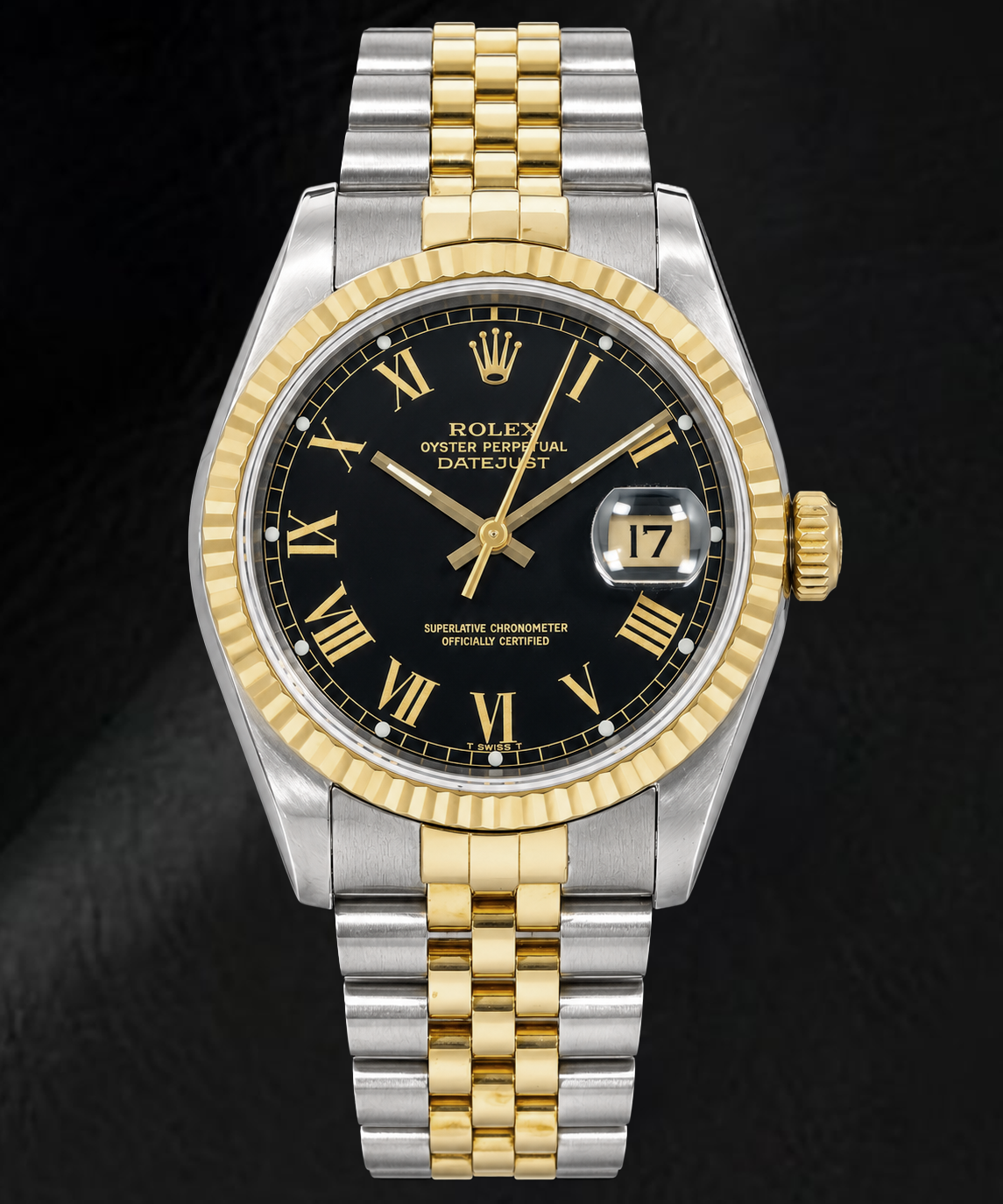 Rolex Datejust 16013 36 mm Bicolor-Uhr mit schwarzem römischem Zifferblatt