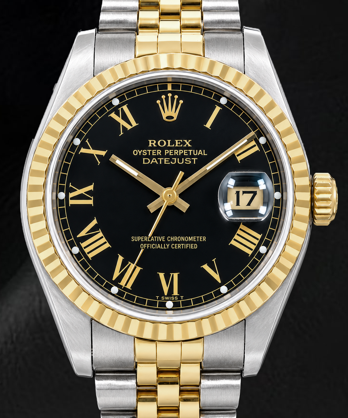 Rolex Datejust 16013 36 mm Bicolor-Uhr mit schwarzem römischem Zifferblatt