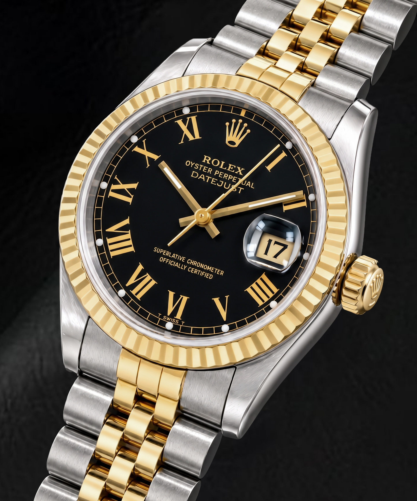Rolex Datejust 16013 36 mm Bicolor-Uhr mit schwarzem römischem Zifferblatt
