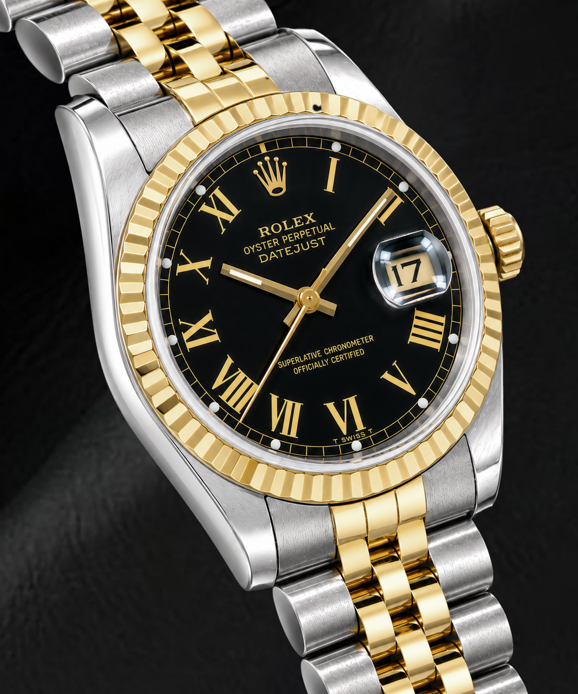 Rolex Datejust 16013 36 mm Bicolor-Uhr mit schwarzem römischem Zifferblatt