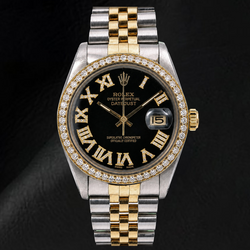 Rolex Datejust 16013 36 mm Bicolor Uhr mit schwarzem römischem Diamantzifferblatt