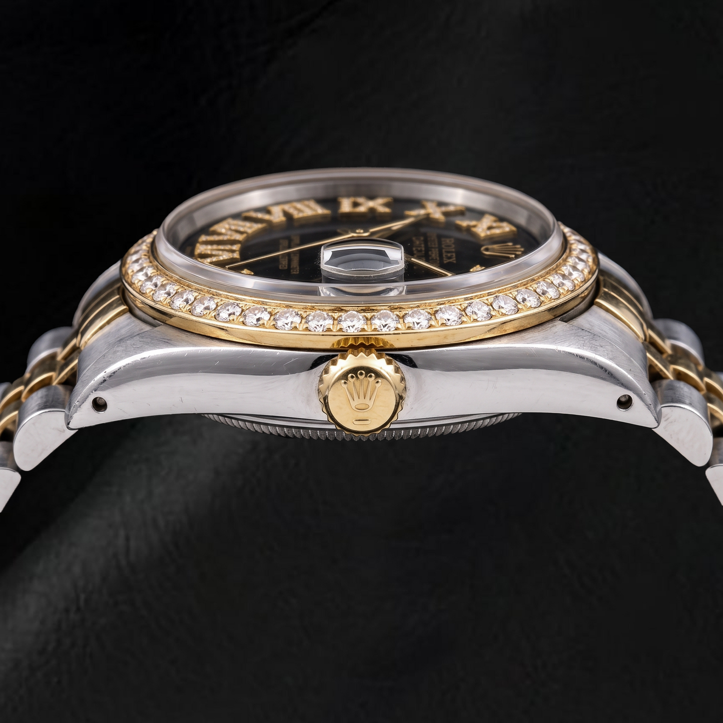 Rolex Datejust 16013 36 mm Bicolor Uhr mit schwarzem römischem Diamantzifferblatt