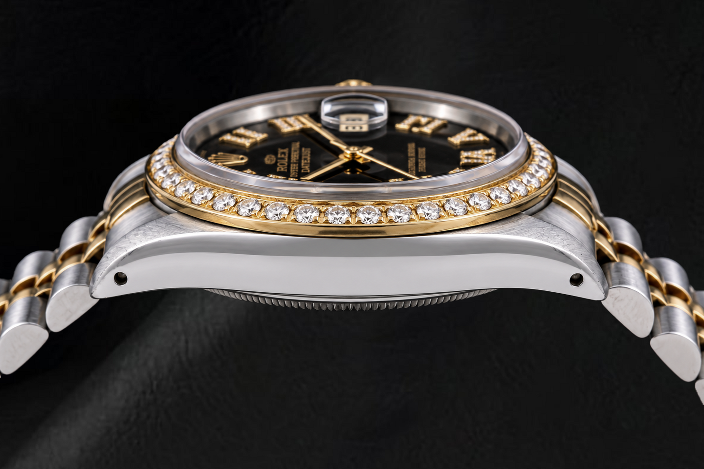 Rolex Datejust 16013 36 mm Bicolor Uhr mit schwarzem römischem Diamantzifferblatt