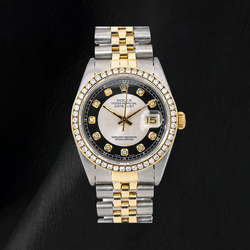 Rolex Datejust 16013 36 mm Bicolor-Uhr mit schwarzem Smoking-Diamantzifferblatt