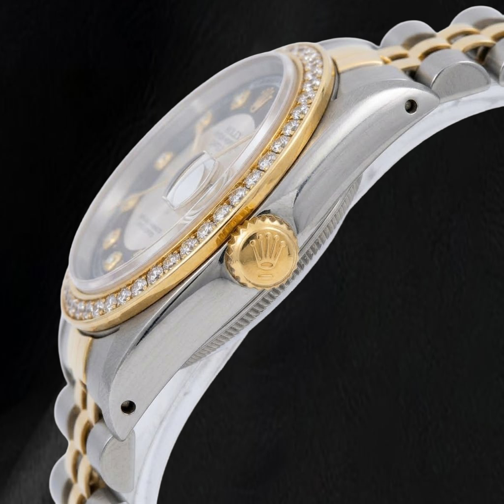 Rolex Datejust 16013 36 mm Bicolor-Uhr mit schwarzem Smoking-Diamantzifferblatt