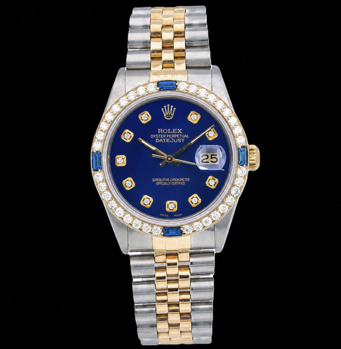 Rolex Datejust 16013 36 mm Bicolor Uhr mit blauem Diamantzifferblatt
