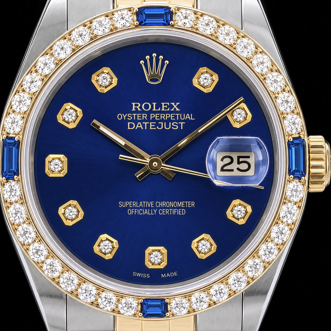 Rolex Datejust 16013 36 mm Bicolor Uhr mit blauem Diamantzifferblatt