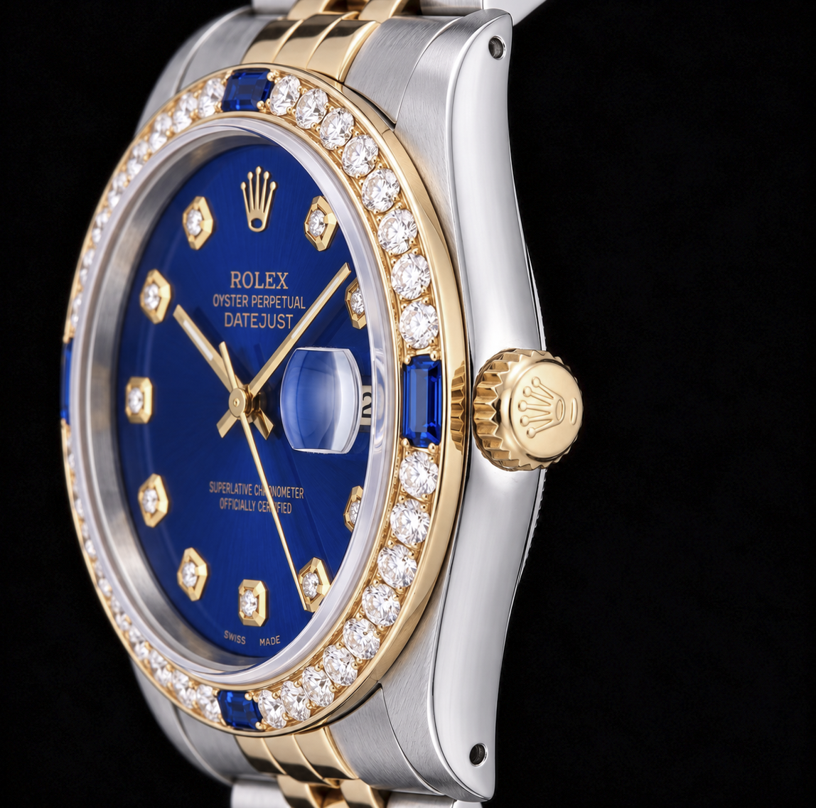 Rolex Datejust 16013 36 mm Bicolor Uhr mit blauem Diamantzifferblatt