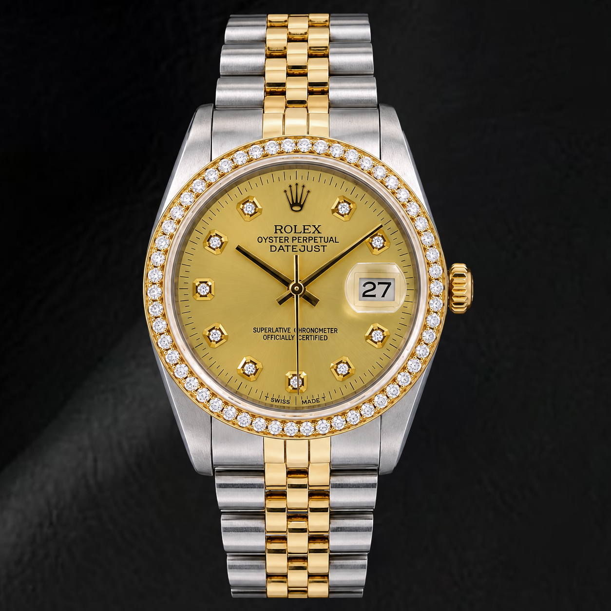 Rolex Datejust 16013 36 mm Champagner-Diamantzifferblatt Bicolor Uhr