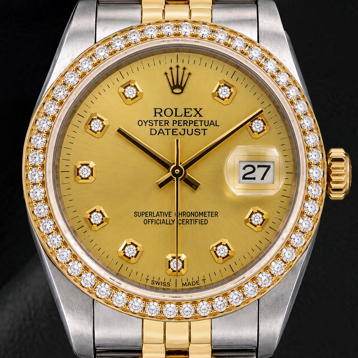 Rolex Datejust 16013 36 mm Champagner-Diamantzifferblatt Bicolor Uhr