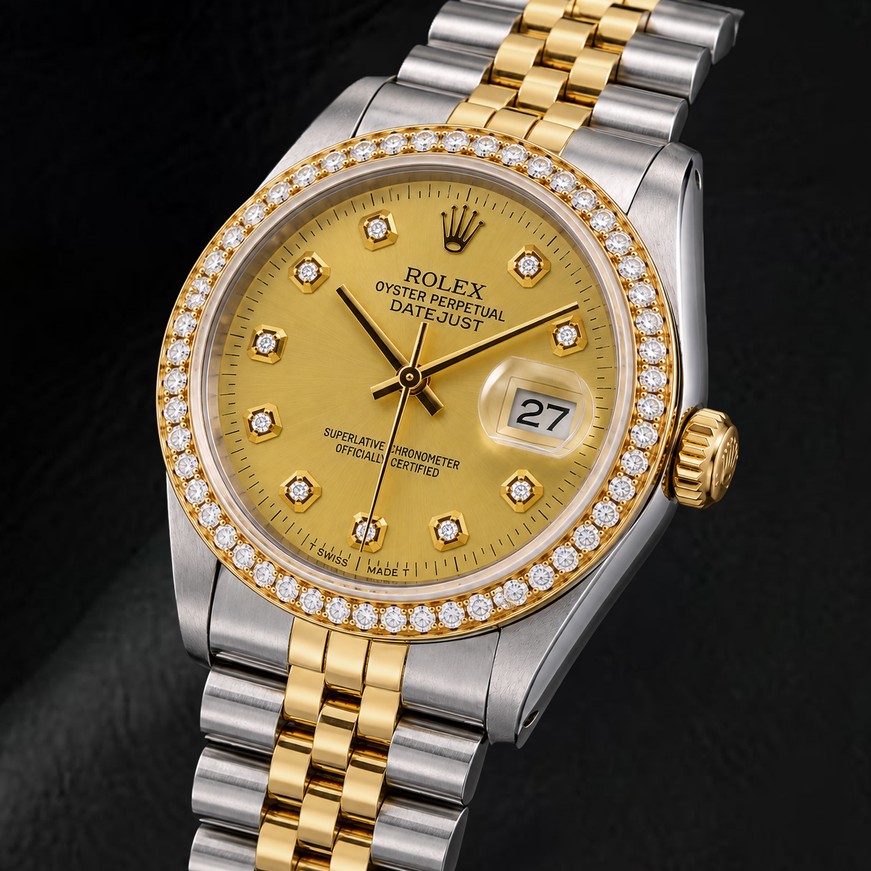 Rolex Datejust 16013 36 mm Champagner-Diamantzifferblatt Bicolor Uhr